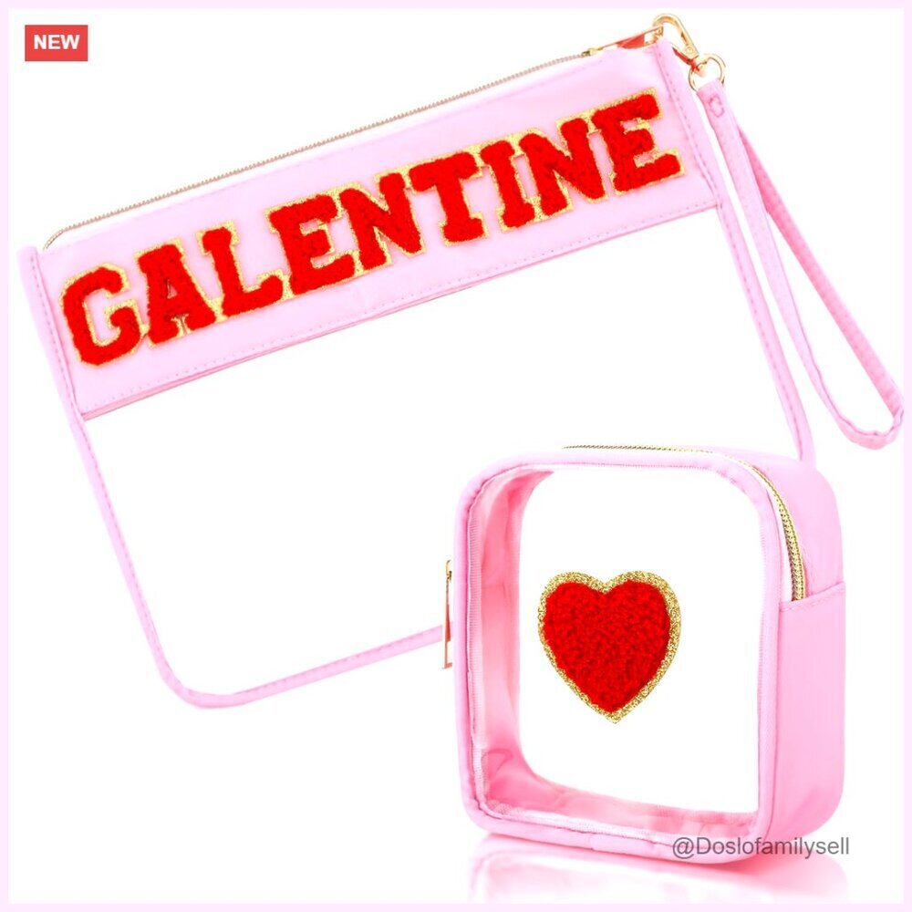 Red Heart PVC Cosmetic Bag Set Waterproof Travel Toiletry Storage Purse